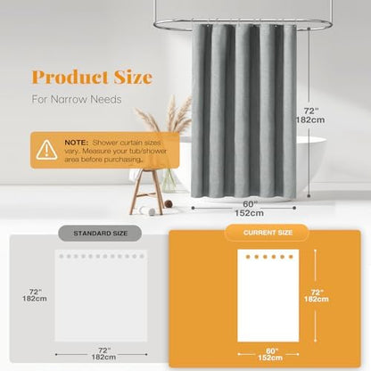 BTTN 60x72 Linen Textured Waterproof Fabric Shower Curtain Set, Grey/Gray