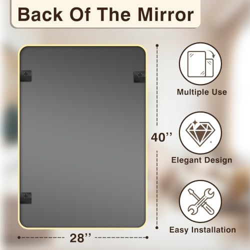 Vanity Bathroom Mirror, 40”x28” Gold Bathroom Mirror for Over Sink