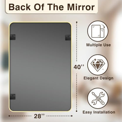 Vanity Bathroom Mirror, 40”x28” Gold Bathroom Mirror for Over Sink
