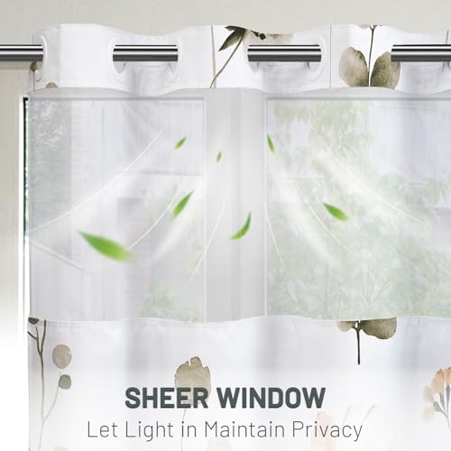 WITHLOC No Hook Floral Shower Curtain with Liner, Khaki, 71x74