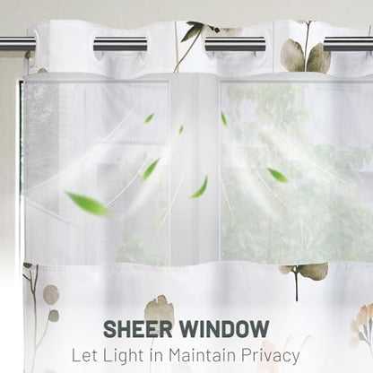 WITHLOC No Hook Floral Shower Curtain with Liner, Khaki, 71x74