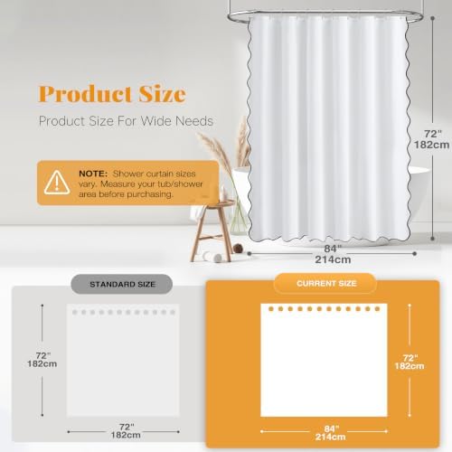BTTN 84x72 Boho Scalloped Linen Textured Cloth Shower Curtain Set, White