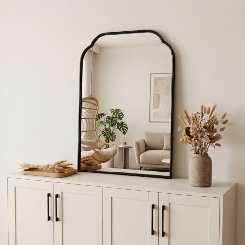 39"x29"﻿ Black Bathroom Scalloped Mirror, Rust-Proof Metal Frame