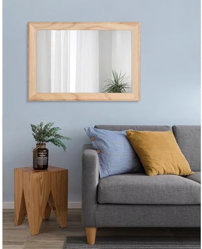AAZZKANG Rustic Mirrors for Wall Rectangle Wood Frame Mirror Large 26"x18" Decorative for Farmhouse Bedroom Bathroom Living Room Large