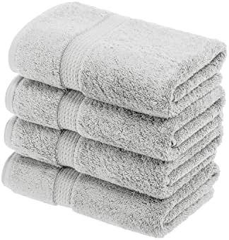 SUPERIOR Egyptian Cotton Plush & Absorbent, Hand Towel Set of 4, Silver
