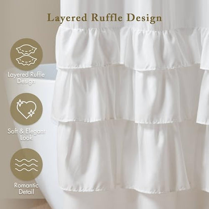 Madison Park Grace Extra Long Ruffle Shower Curtain, 72"x 84", White
