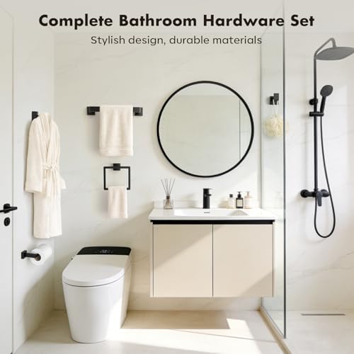 15-Pieces Matte Black Bathroom Accessories Set, 16 Inch Bath Towel Bar Set