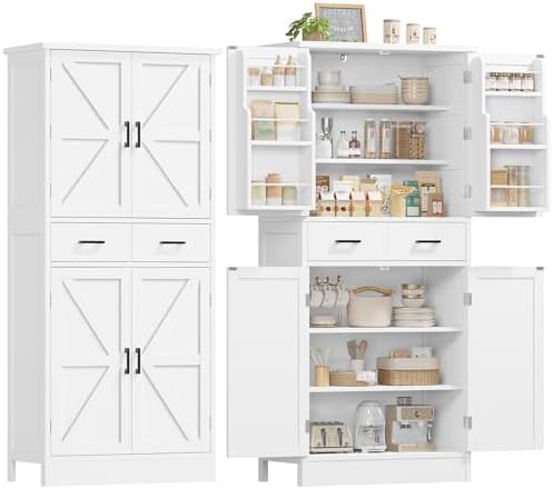 Farmhouse Pantry Cabinet, Tall Kitchen Storage Cabinet with Barn Doors