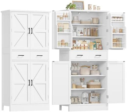 Farmhouse Pantry Cabinet, Tall Kitchen Storage Cabinet with Barn Doors