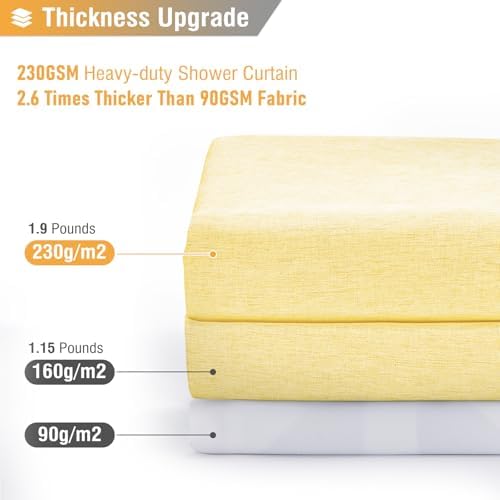 BTTN Extra Long Linen Textured Waterproof Shower Curtain, 72x96, Yellow