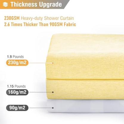 BTTN Yellow Linen Textured Waterproof Thick Fabric Shower Curtain, 72x72