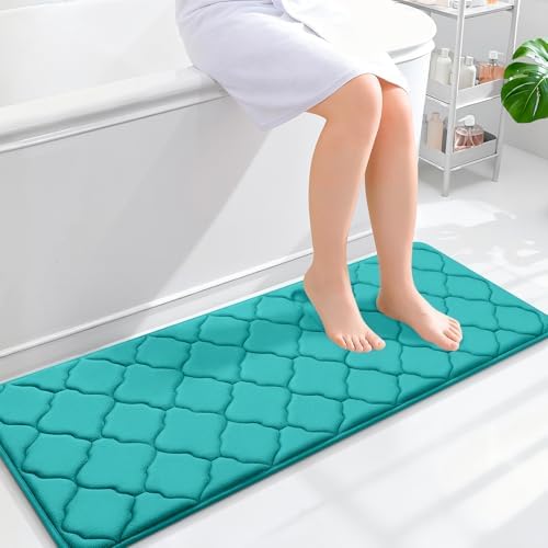 OLANLY Memory Foam Bath Mat Rug 47x17, Ultra Soft Bathroom Rugs, Teal