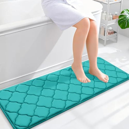 OLANLY Memory Foam Bath Mat Rug 47x17, Ultra Soft Bathroom Rugs, Teal
