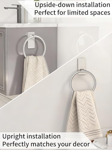 STWWO Hand Towel Holder for Bathroom, Brushed Nickel Towel Ring Adhesive