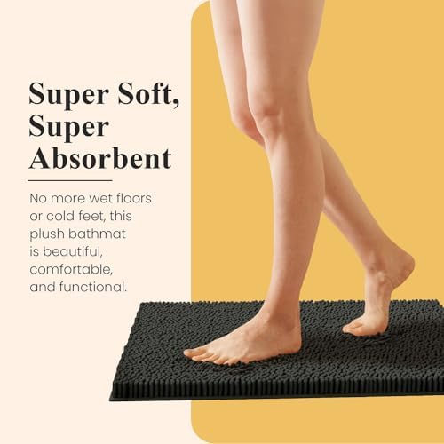MAYSHINE Plush Shaggy Chenille Bath Mat | Extra Soft, Super Absorbent, Non-Slip Bathroom Rug | Fluffy Microfiber, Area Rug Sets for Bathroom Floor, Kitchen, Living Room | 24"x17" | Shale Grey