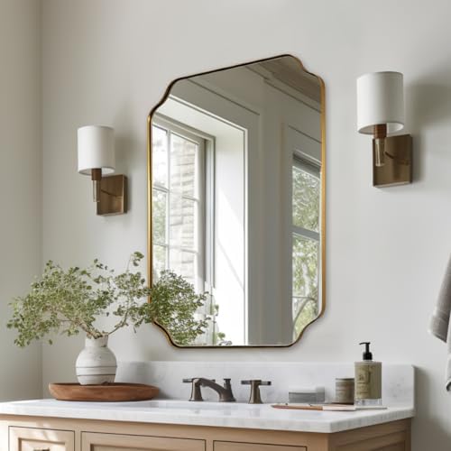 ANDY STAR 22X30 Inch Brushed Gold Scalloped Mirrors for Bathroom Sink