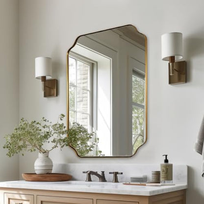 ANDY STAR 22X30 Inch Brushed Gold Scalloped Mirrors for Bathroom Sink