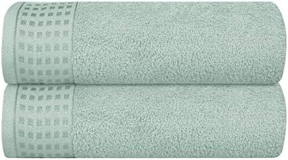 GLAMBURG 100% Cotton 2 Pack Oversized Bath Towel Set 28x55 Inches, Ultra Soft Highly Absorbant Compact Quickdry & Lightweight Large Bath Towels, Ideal for Gym Travel Camp Pool - Sea Green
