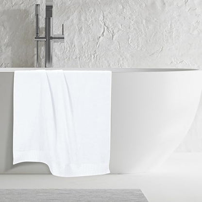 GLAMBURG Cotton 2 Pack Oversized Bath Sheet 35 x 70, Large Bath Sheet, Ultra Absorbent, Compact, Eco-Friendly and 100% Recyclable, Quick Drying and Lightweight Towel - White