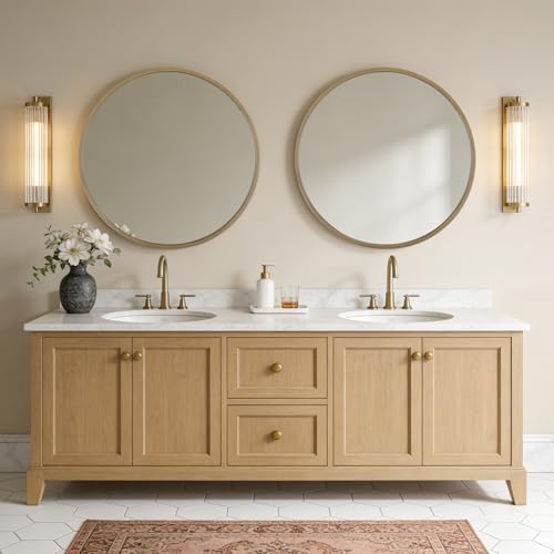 WallBeyond Round Wood Mirror, 32" Round Modern Decoration Large Circle Wall Mirror for Bathroom Living Room Bedroom Entryway, Natural