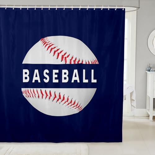 jejeloiu Baseball Shower Curtain 72"x84" Sports Game Bath Curtain for Boys Girls Teens Baseball Gaming Bathroom Shower Curtain Set Women Men Gift for Baseball Lover Kids Bathroom Accessories