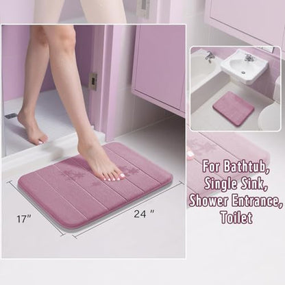 Yimobra Memory Foam Bath Mat, Super Soft Absorbent Bathroom Rug Non Slip, Quick Dry, Machine Washable Floor Carpet for Tub Shower, Home Decor Accessories, 24x17, Mauve