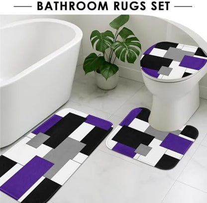 Bathroom Sets with Shower Curtain and Rugs, 4 Pcs, Geometric Purple