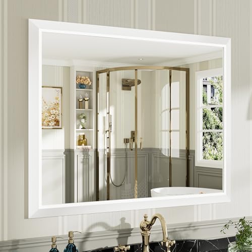 Briivue Bathroom Wall Mirror, White Metal Frame, 40x32 Inch