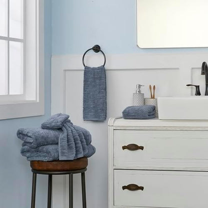 SKL Home CloudSoft 100% Cotton Luxury 4-Piece Bath Towel Set, Smoke Blue