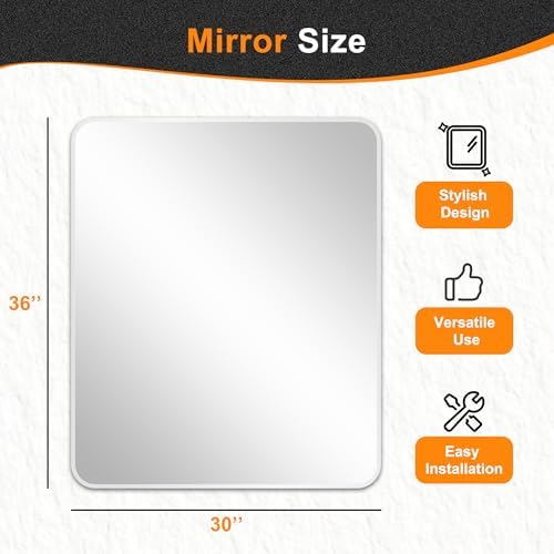 Delma Bathroom Vanity Mirror, Silver Framed Mirror for Over Sink, 36x30