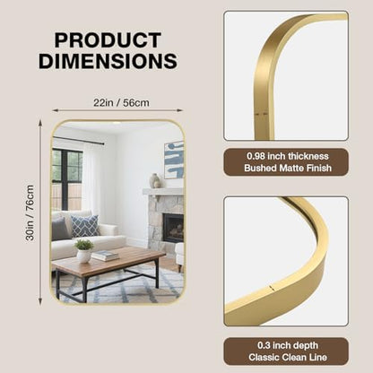 22"x30" Bathroom Mirror for Over Sink, Brushed Gold Rectangle Vanity Mirror