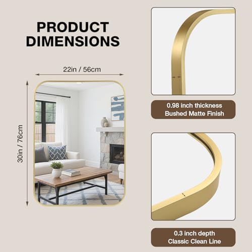 22"x30" Bruhed Gold Rectangle Vanity Bathroom Mirror, Set of 2