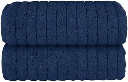 Elegant Comfort 100% Turkish Cotton Corduroy Ribbed Luxury Soft 2 Pack Bath Towels 27 x 54 Inch - Ultra Plush, Absorbent, Quick Dry, Hotel Spa Quality Towels for Bathroom Essentials, Navy