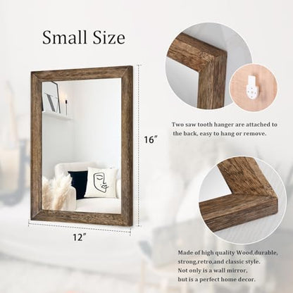 AAZZKANG Rustic Wood Mirror Rectangle Decorative Wall Mirrors with Frame
