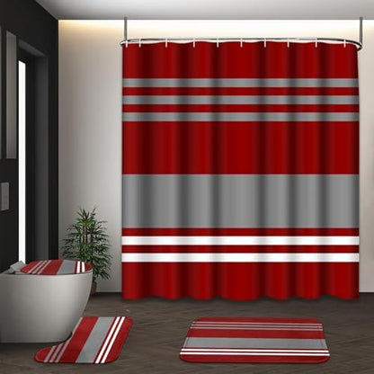 Bathroom Sets with Shower Curtain and Rugs, 4 Pcs, Abstract Stripes