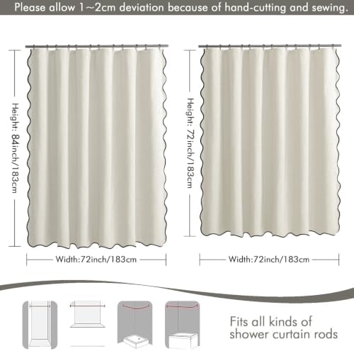 MIULEE 72"x84" Extra Long Scalloped Linen Shower Curtain Birch