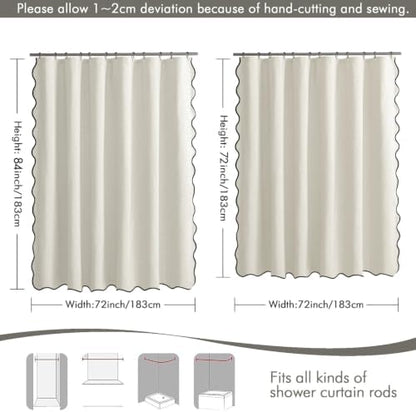 MIULEE 72"x84" Extra Long Scalloped Linen Shower Curtain Birch