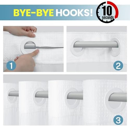 SORTTO No Hook Waffle Shower Curtain with Snap in Liner Set, 36x74, White