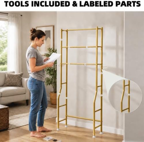 GloTika 3-Tier Over Toilet Storage, Anti-Tilt, 64" H, Gold