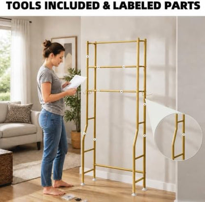 GloTika 3-Tier Over Toilet Storage, Anti-Tilt, 64" H, Gold