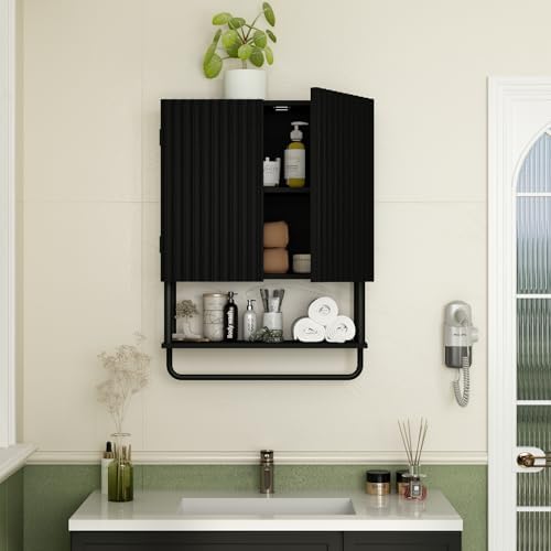 RUSTOWN Fluted Bathroom Wall Cabinet with 2 Doors, 3-Tier Medicine Cabinet