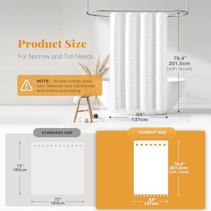 BTTN 54x78 Boho Farmhouse Linen Heavy Duty Fabric Shower Curtain Set, White