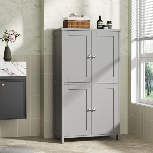 Shintenchi Bathroom Storage Cabinet with Doors and Shelves, Floor Cabinets for Washroom Furniture, Laundry Room, Organization with Adjustable Shelf, Gray