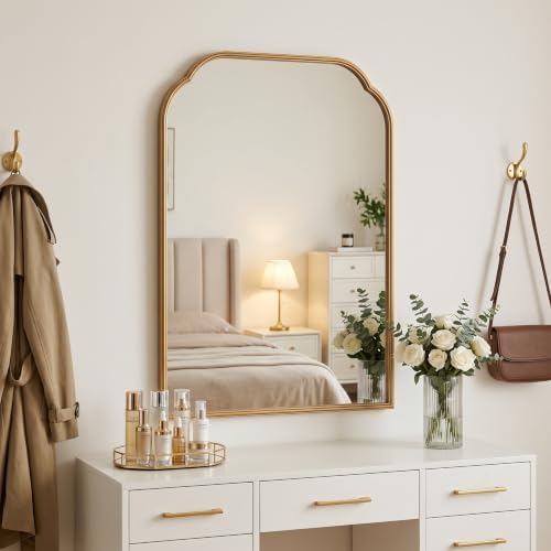 30"x20"﻿ Gold Bathroom Scalloped Mirror, Rust-Proof Metal Frame
