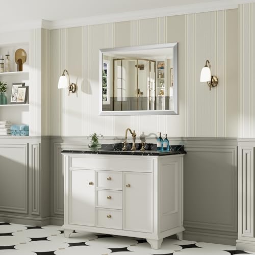 Briivue Bathroom Wall Mirror, Silver Brushed Nickel Metal Frame, 40x30 Inch