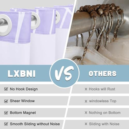 LXBNI No Hook Shower Curtain with Liner, Ombre Purple, 71 x 74 Inch