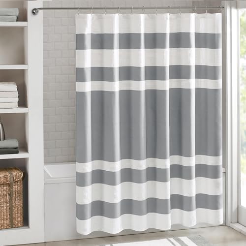 Madison Park Spa Waffle Shower Curtain Pieced Fabric with 3M Scotchgard Moisture Management Modern Home Bathroom Decorations, Wide 108"x72", Grey