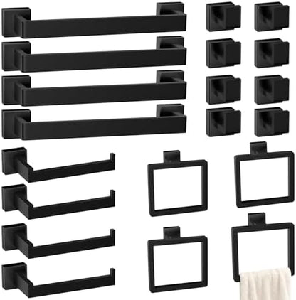 20-Pieces Matte Black Bathroom Accessories Set, 16 Inch Bath Towel Bar Set