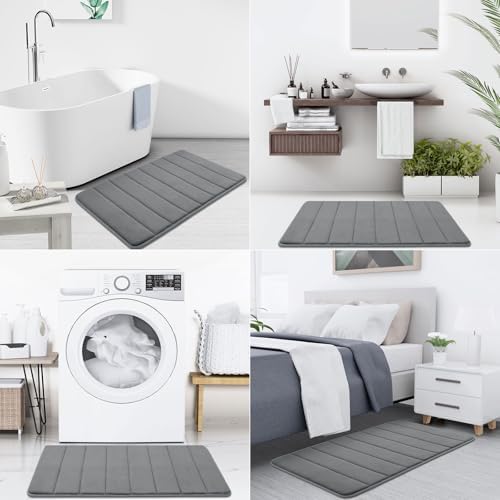 Buganda Memory Foam Bath Mat, 47" x 32", Ultra Soft and Non-Slip Bathroom Rugs, Water Absorbent and Machine Washable Bath Rug Runner for Bathroom, Shower, and Tub, Grey