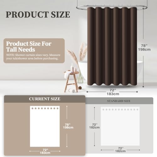 BTTN 72x78 Linen Textured Waterproof Fabric Shower Curtain Set, Brown